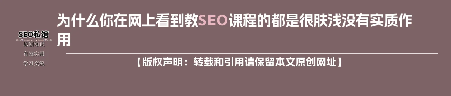 为什么你在网上看到教SEO课程的都是很肤浅没有实质作用
