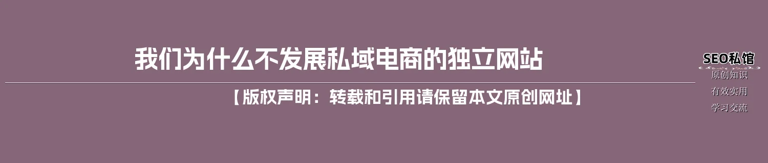 我们为什么不发展私域电商的独立网站 我们为什么不发展私域电商的独立网站